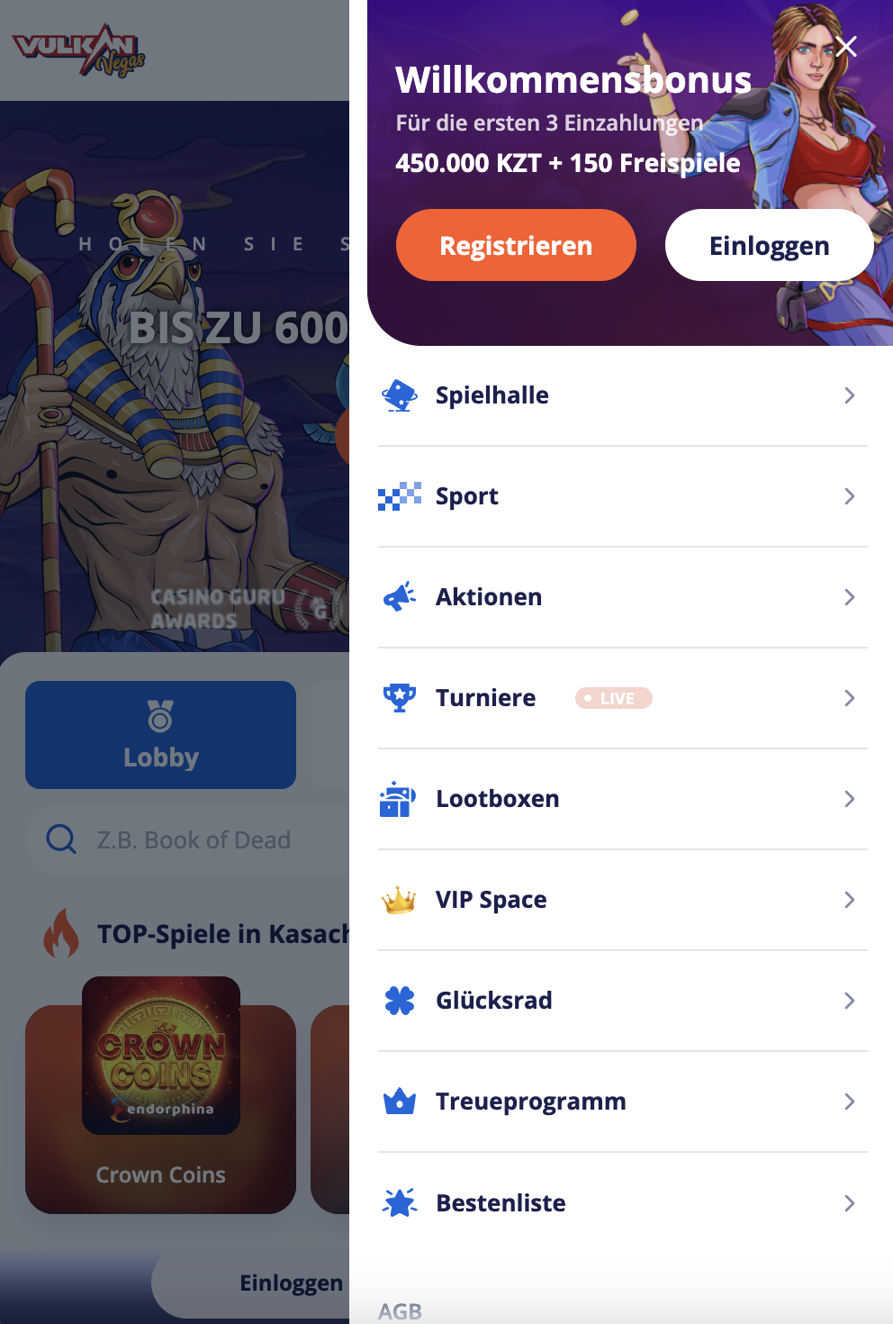 Vulkan Vegas Mobilmenü